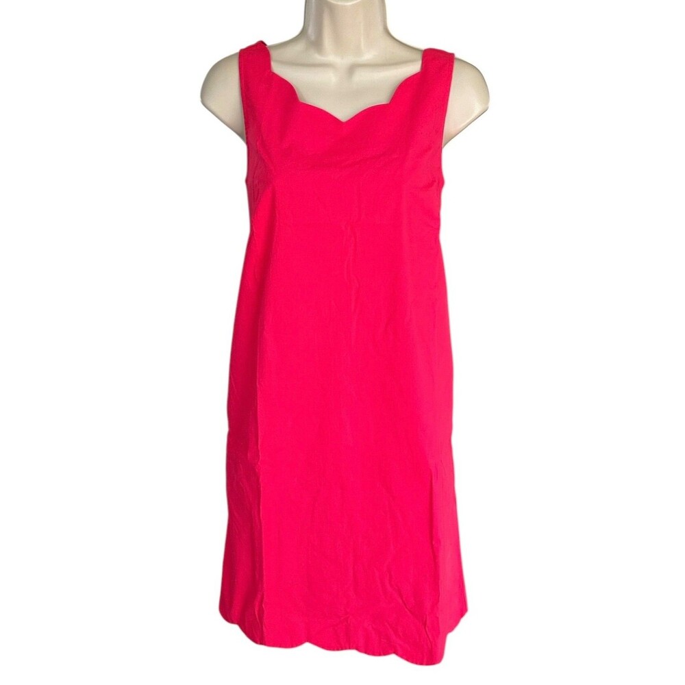 Heyton Women's Scalloped Shift Dress Sleeveless Cotton Size 2 Rose Pink